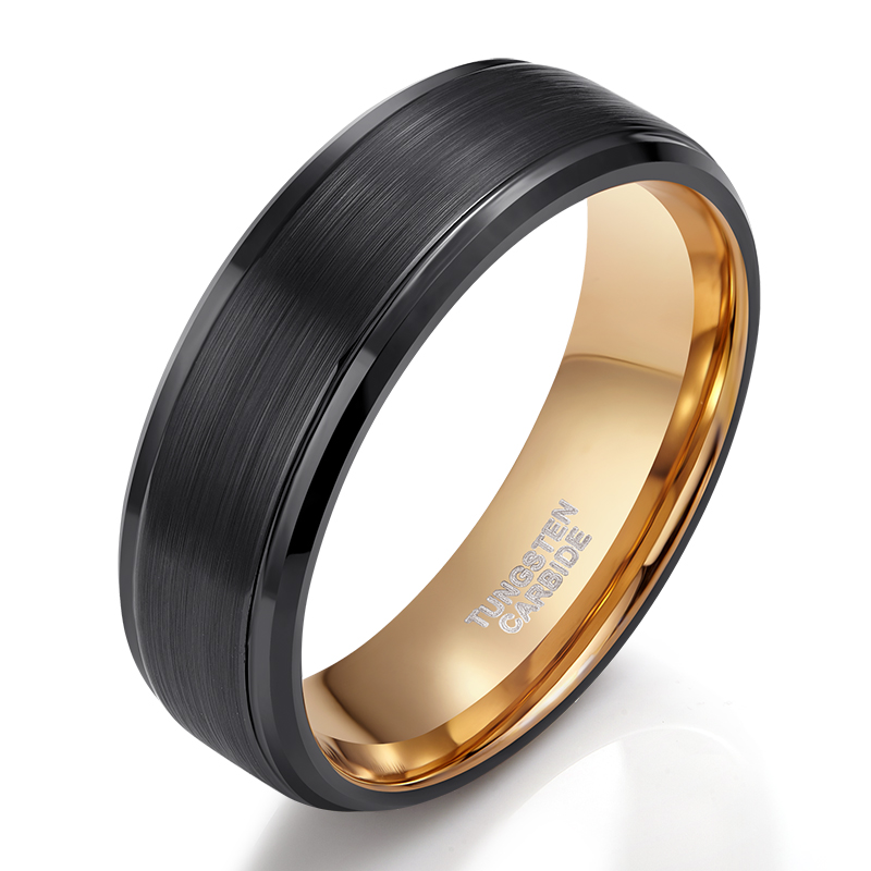 TIGRADE 8mm Men Tungsten Carbide Ring Black & Rose Gold Color Wedding Band Vintage Men Jewelry Anime Masculino Aneis Alliance