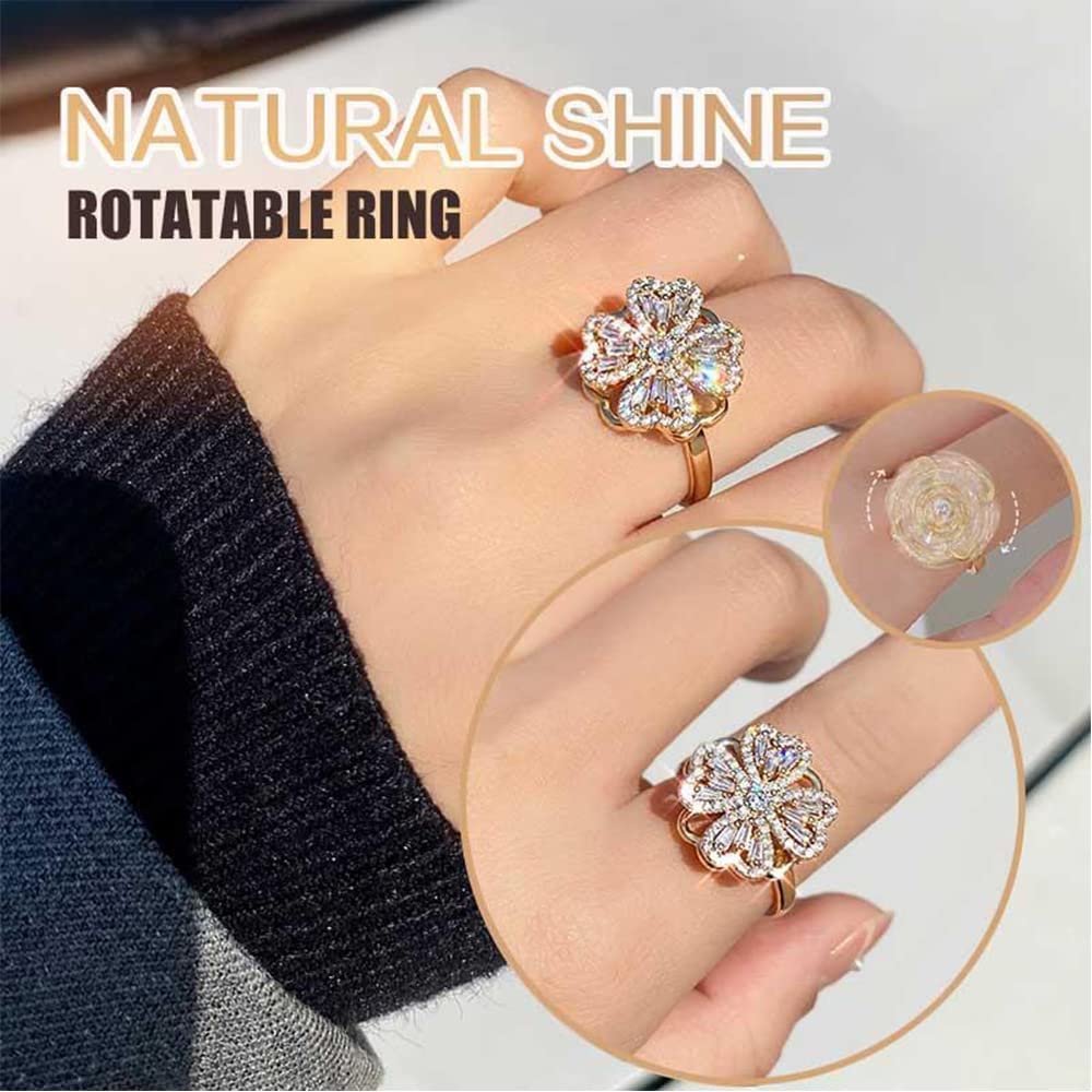 Rotating Jewelry Four-Leaf Adjustable Clover Ring Anxiety Women Good For Spinner Sparkling Gentle Flower Ring For Festival Gifts
