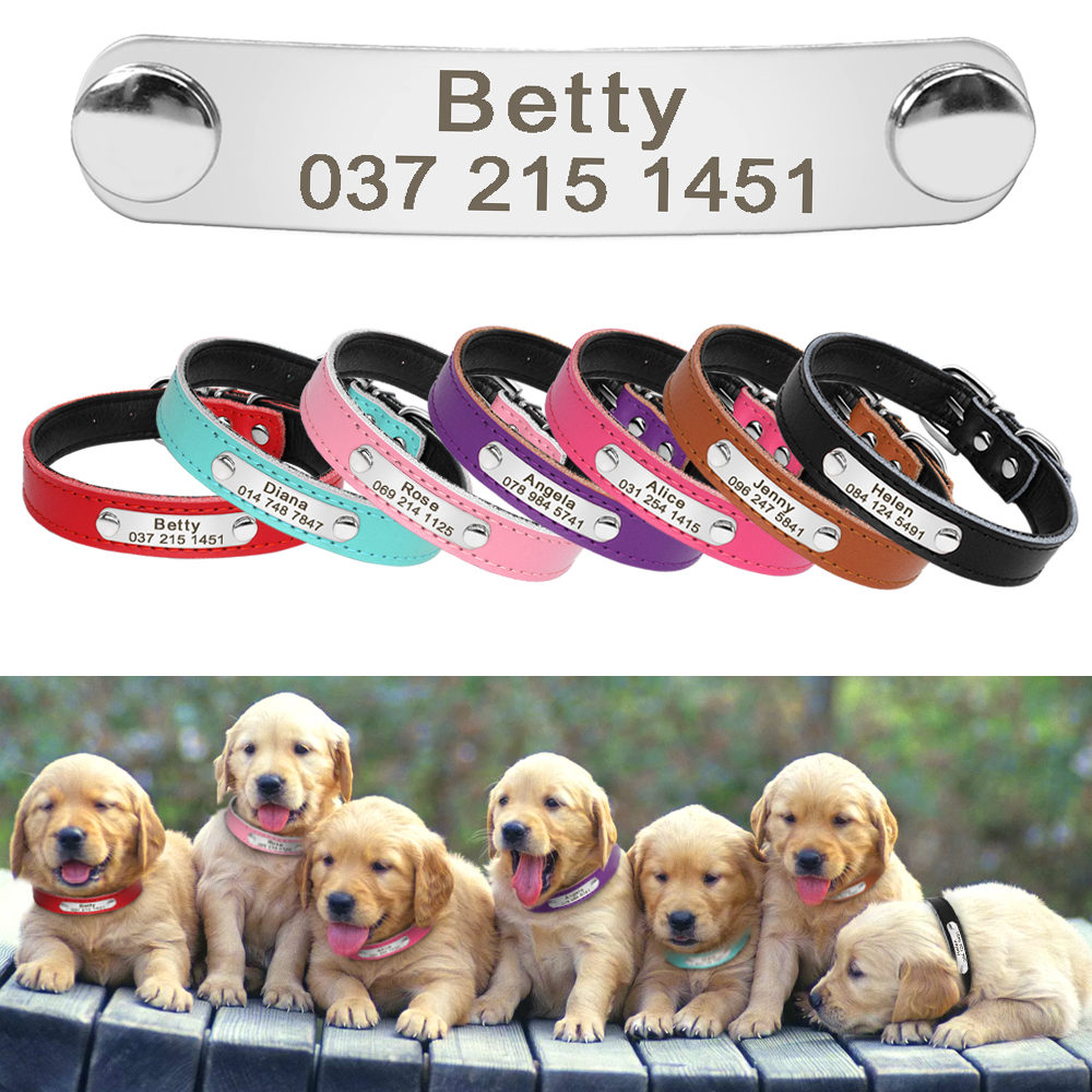Personalized Dog Collar PU Leather Puppy Dogs Collars Free Custom Pet Neckace Engraved Name ID For Small Medium Dogs Cats Pink