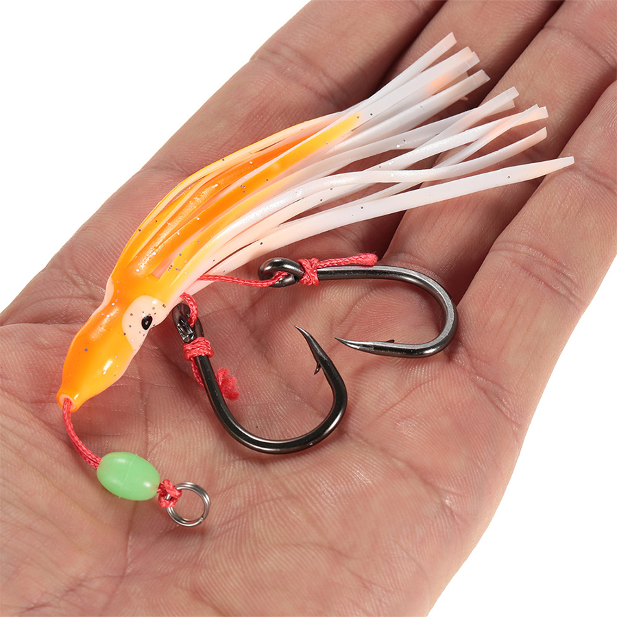 5PCS soft plastic squid octopus With hooks Fishing Lures Saltwater hoochie squid skirt micro Tuna Artificial Bait Fishing Tackle