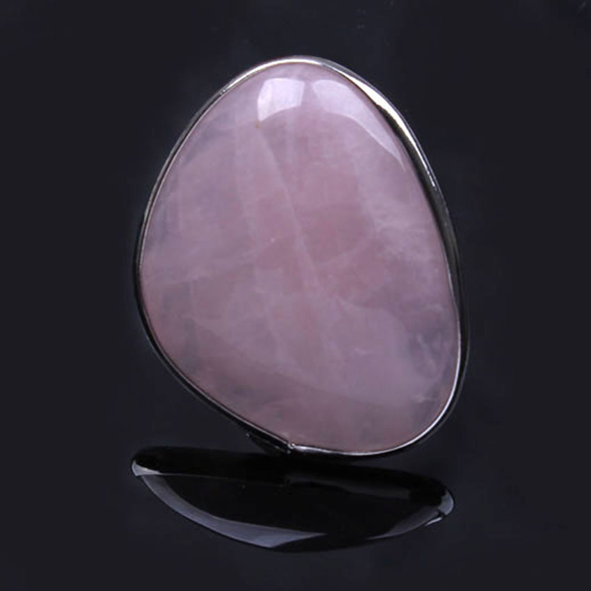 KFT Natural Rose Pink Quartz Stone Rings Healing Crystal Quartz Reiki Stone Resizable Finger Ring Jewelry For Women Men Girls