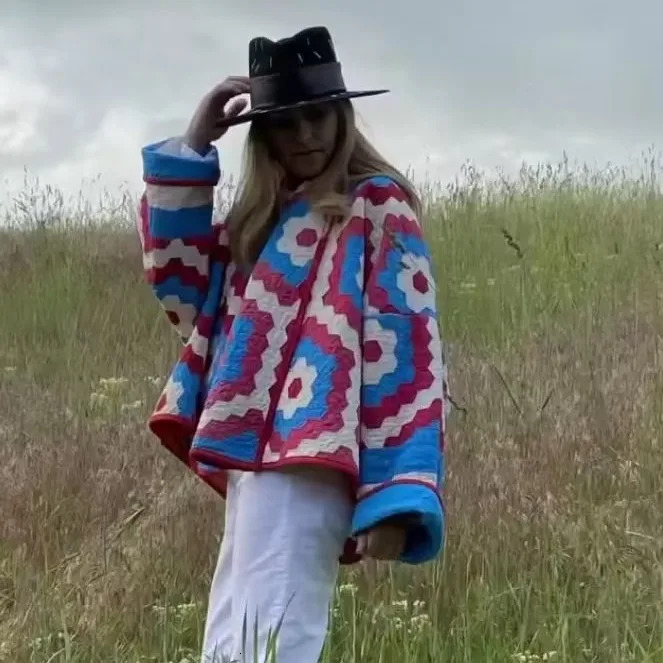 2023 Winter New Women's Clothing Street Fashionable Printing Kimono Cotton Coat Jacket From Europe America