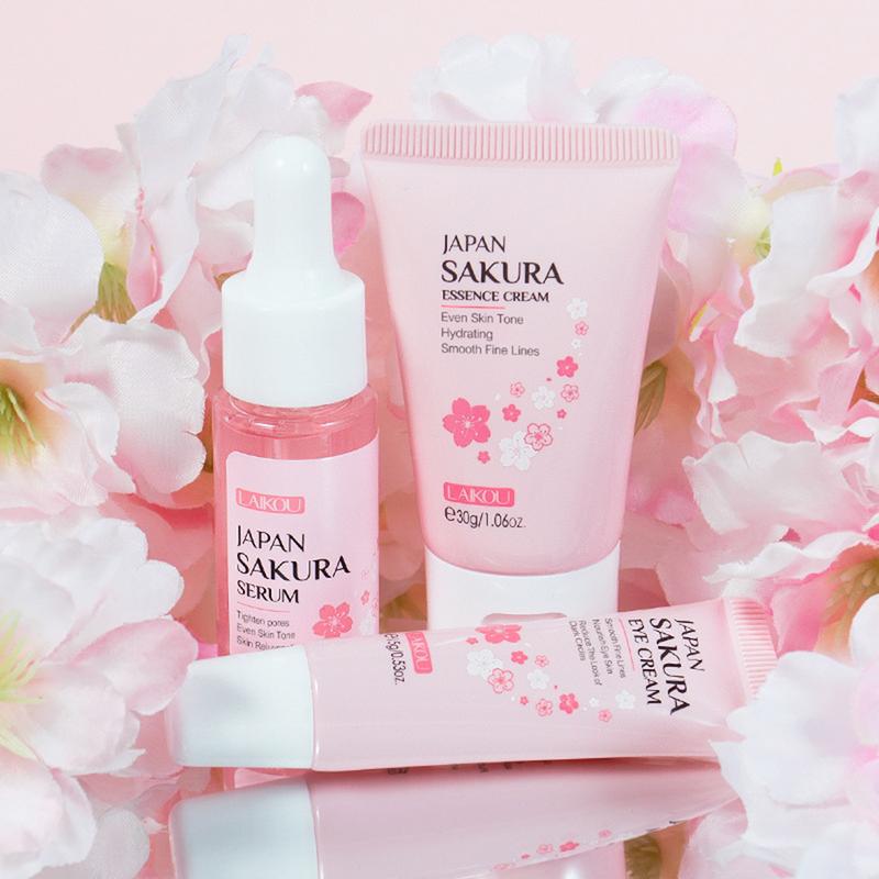 NEW 3pcs/set Sakura Moisturizing Skin Care Set Face Cream Facial Serum Eye Cream Skincare Anti-aging Brightening Face Care Sets