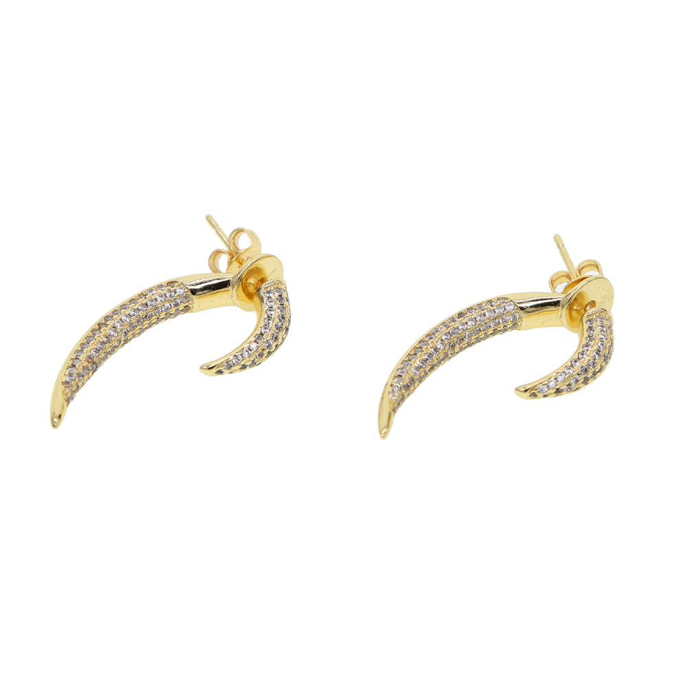 top quality women punk jewelry Rivet spike design front back double side micro pave cz horn stud earring