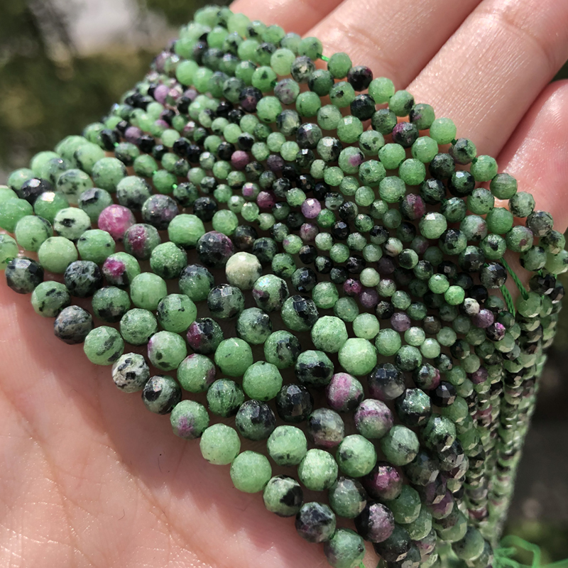 Small Natural Faceted Stone Bead Green Mica 2/3/4mm Malachite Turquoises Jades Fluorite Crystal Faceted Beads for Jewelry Making