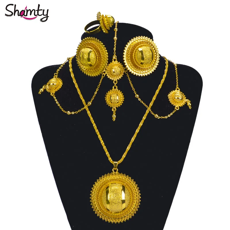 Shamty HOT Bridal Pure Gold Color African Jewelry Sets Ethiopian Nigeria Sudan Eritrea Kenya Habasha Style Wedding Set A30029