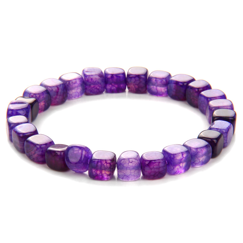 Square Red Agates Bracelet White Blue Tourmaline Agates Cube Beads Elastic Cord Bangle Stretch Bracelet For Women Men Jewelry