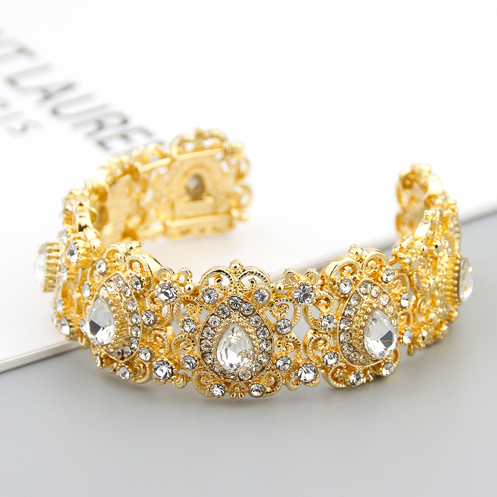 Sunspicems Gold Color Algeria Morocco Pearl Wedding Jewelry Crystal Belt Crown Earring Necklace Bangle Sets 5pcs Bridal Bijoux