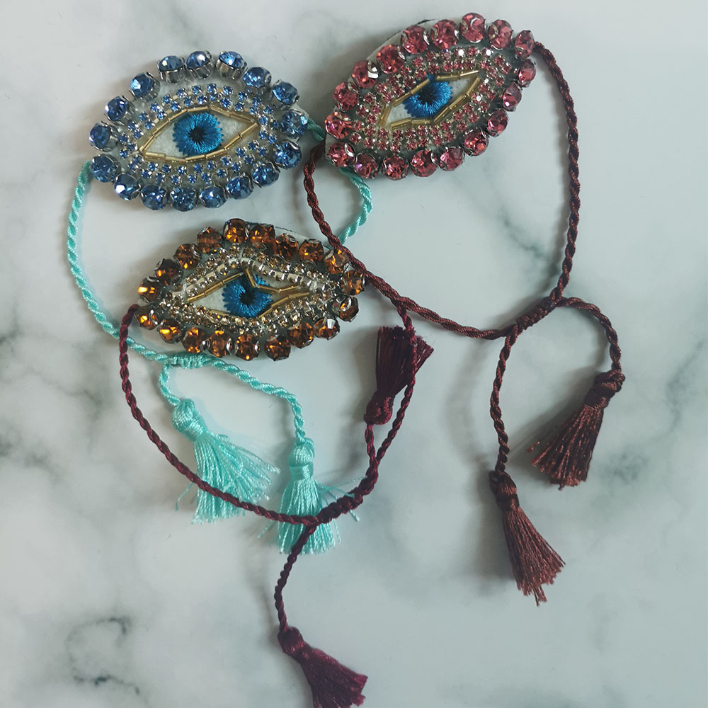 Ethnic crystal embroidery Bracelets Vintage Tassel Adjustable Blue Turkish Evil Eye Bracelets Women Christmas Jewelry wholesale