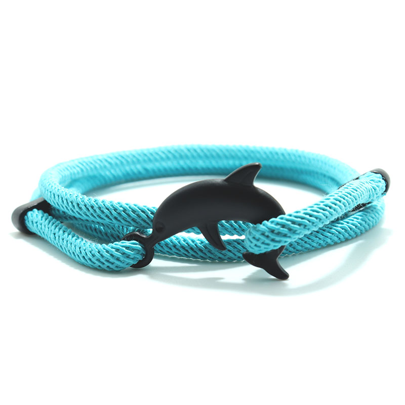 Cute Animal Dolphin Multilayer Bracelet Charms Silver Black Color Handmade Rope Braclet For Men Women Armband Viking Jewelry