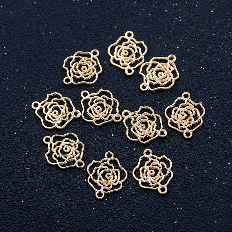 40PCS 2 Color 13*16mm KC Gold Charms Rose Connector Plant Metal Alloy DIY Necklace Handwork Marking Accessories