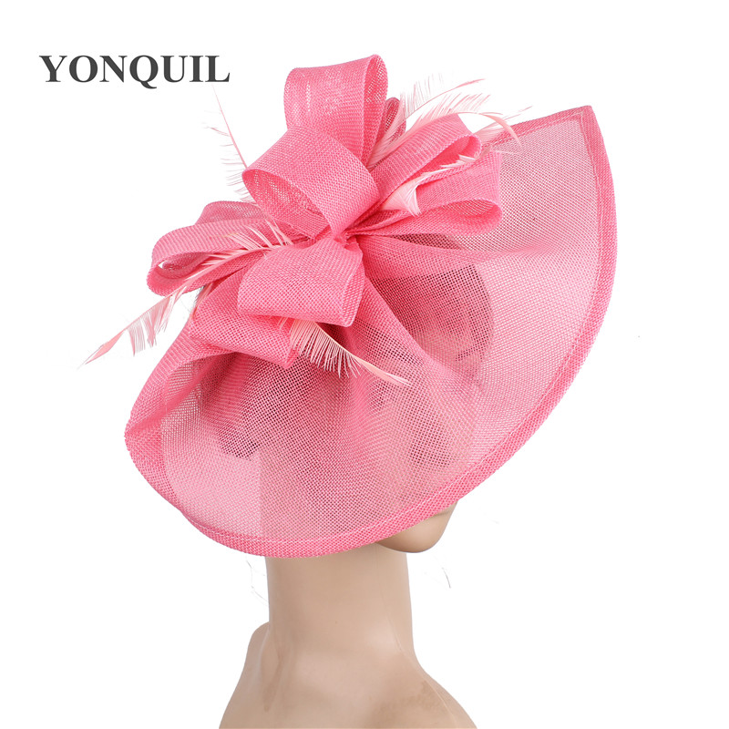 Women Vintage Big Derby Loop Fascinators Hats Red Ladies Event Feather Headwear Race Hair Accessories Fedora Pillbox Hats SYF66