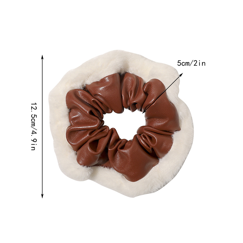 3pcs New Furry Plaid Leather Hair Scrunchies Faux Fur Elastic Hair Bands Women Girls Ponytail Holder Rubber Bands Hair Accessories