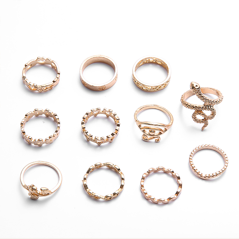 Starose 11 pcs/Lot Hot Boho Gold Color Snake Rose Flower Finger Rings Set Star Joint Ring Toe Knuckle Rings for Women Jewelry