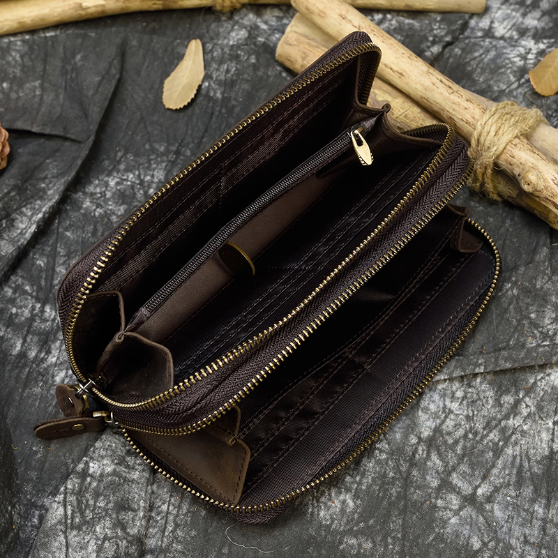 Free Shipping Double Zipper Women Long Vintage Male Clutch Purse Man Phone Card Coin 100% Genuine Leather Men Wallet Designer Bag Luxury Bag Tote Bag