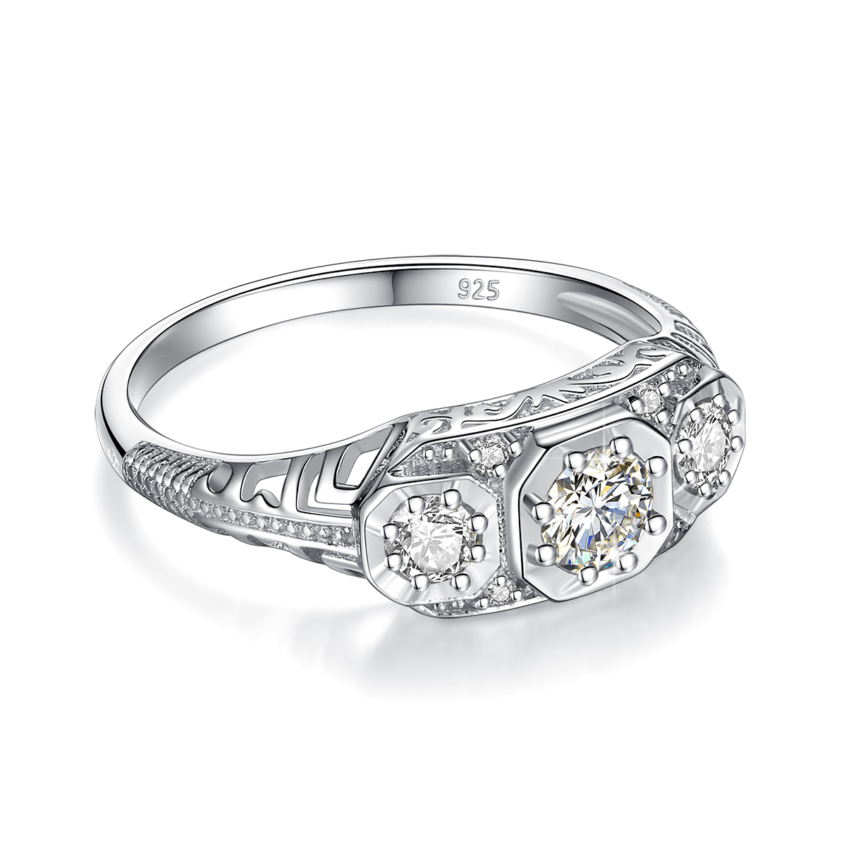 Szjinao 3 Stone D Color VVS1 Moissanite Ring For Woman 925 Sterling Silver Wedding Engagement White Gold Color Fine Jewelry
