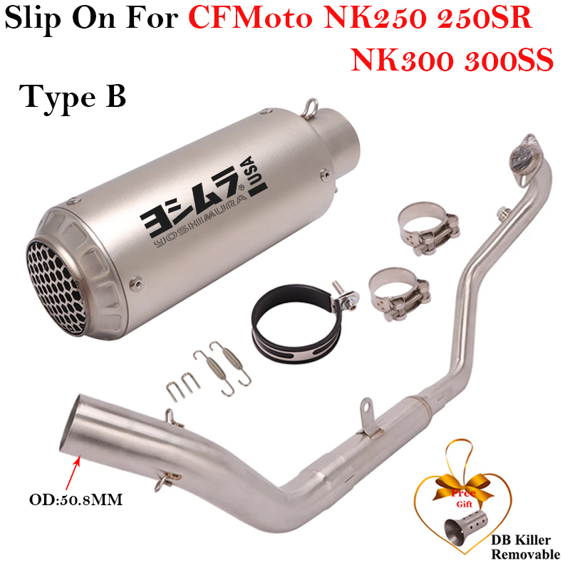 Full Systems For CFmoto NK250 NK250SR NK300 NK300SR 300SR 250NK NK250SH Motorcycle Exhaust Escape Modify Front Link Pipe Muffler