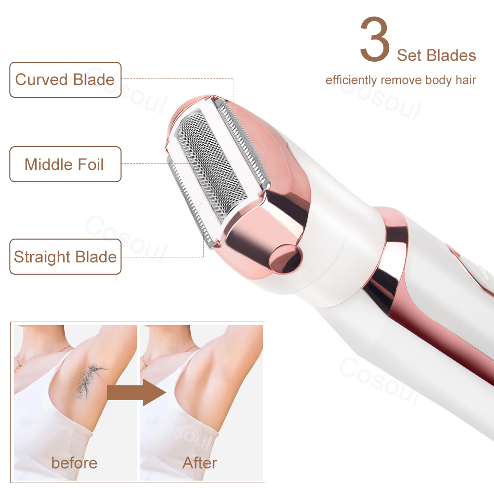 4 in 1 Electric Razor Women Lady Shaver Body Hair Trimmer for Armpit Bikini Arm Leg Face Mustache Portable Painless F624-35
