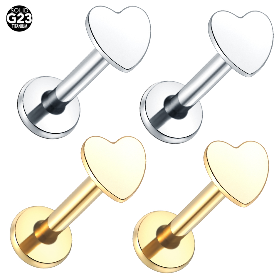 1pcs Titanium Heart Shape Stud Earring for Women Labret Piercing Lip Cartilage Helix Daith Piercings Body Jewelry