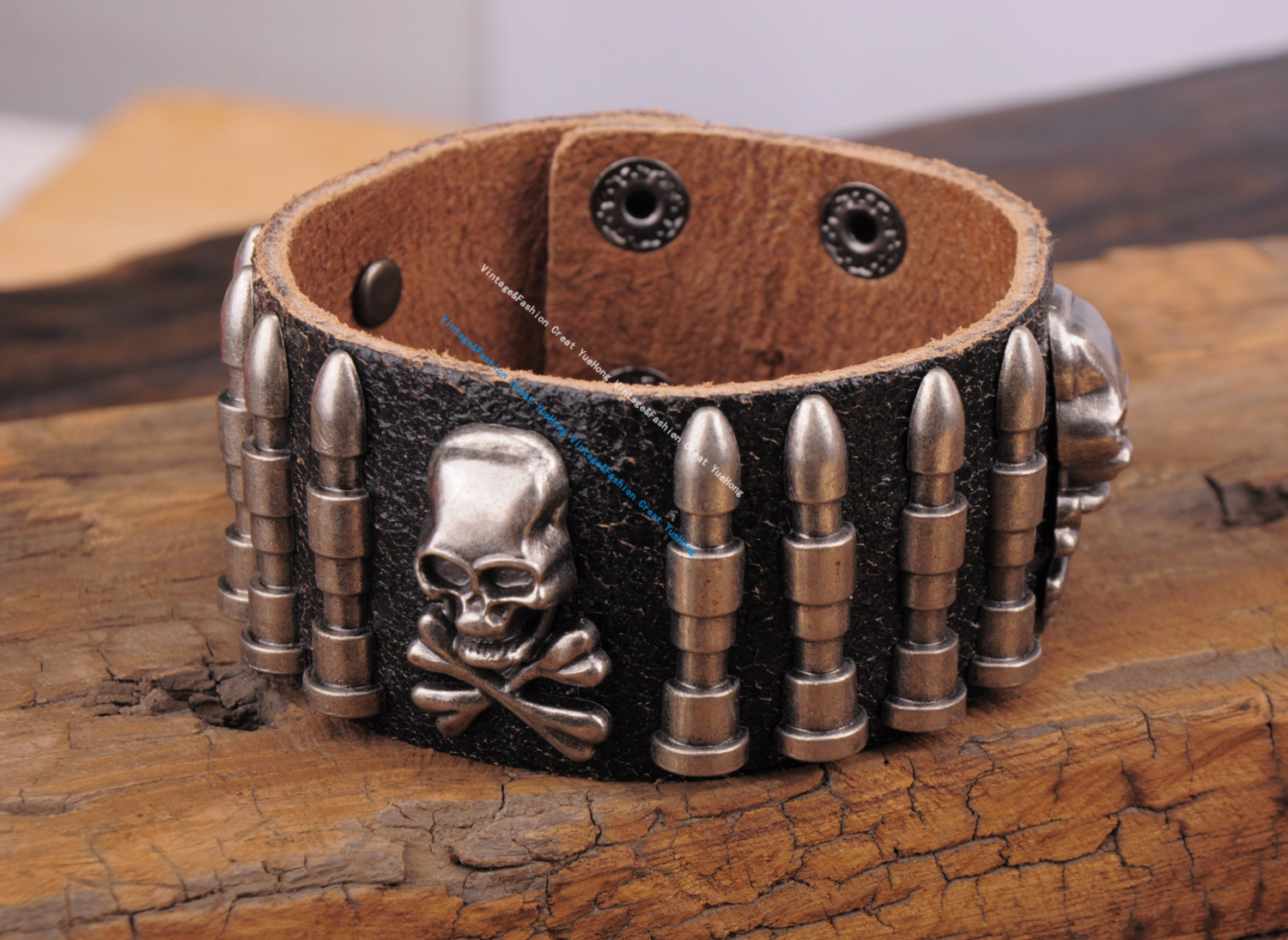 G563 Black Rock Army Bullet Studded Men's Single Wrap Leather Bracelet Wristband Wide Cuff New