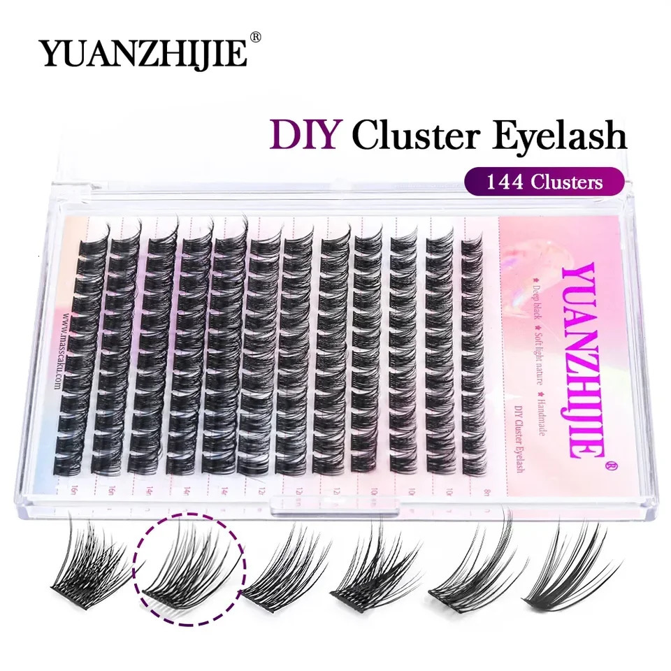 DIY 144 Cluster Lashes YUANZHIJIE free ship Segmented Beam Natural C/D Curl Individual Mink Eyelashes Makeup Supplies at home 240624