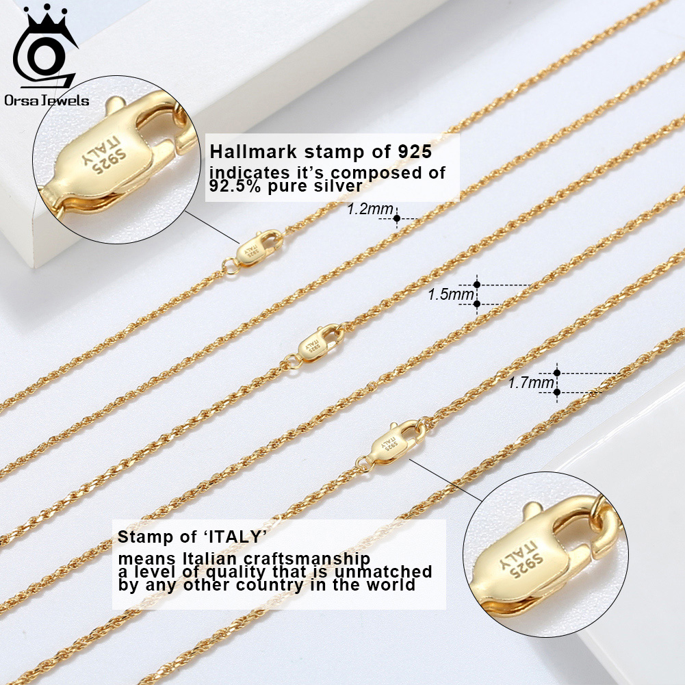 ORSA JEWELS Italian Handmade 925 Sterling Silver 3.3mm Thick Diamond-Cut Rope Chain Necklace for Man Woman Matching Chain SC29