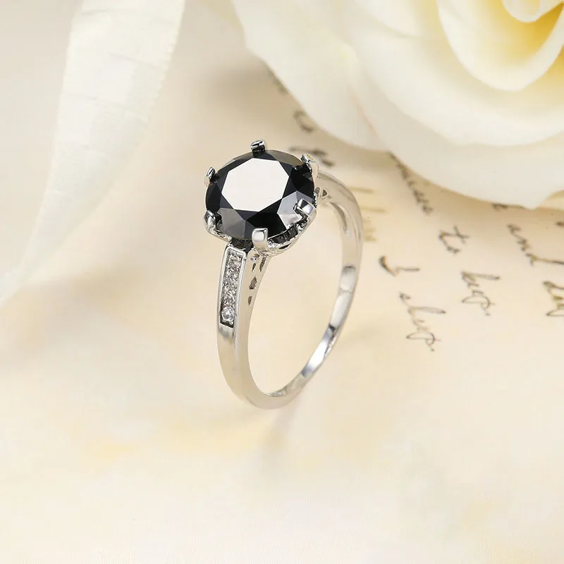 New 925 silver Vintage Solitaire Round Natural Black Stone Ring for Women Fine Jewelry Anniversary Gifts Wholesale