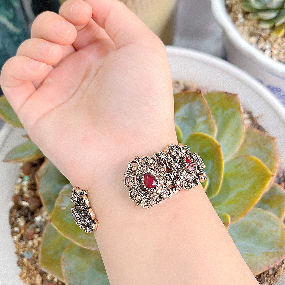 Sunspicems Vintage Turkish Women Bangle Cuff Bracelet Antique Gold Color Indian Bohemia Bride Wedding Jewelry Wrist C Bracelet