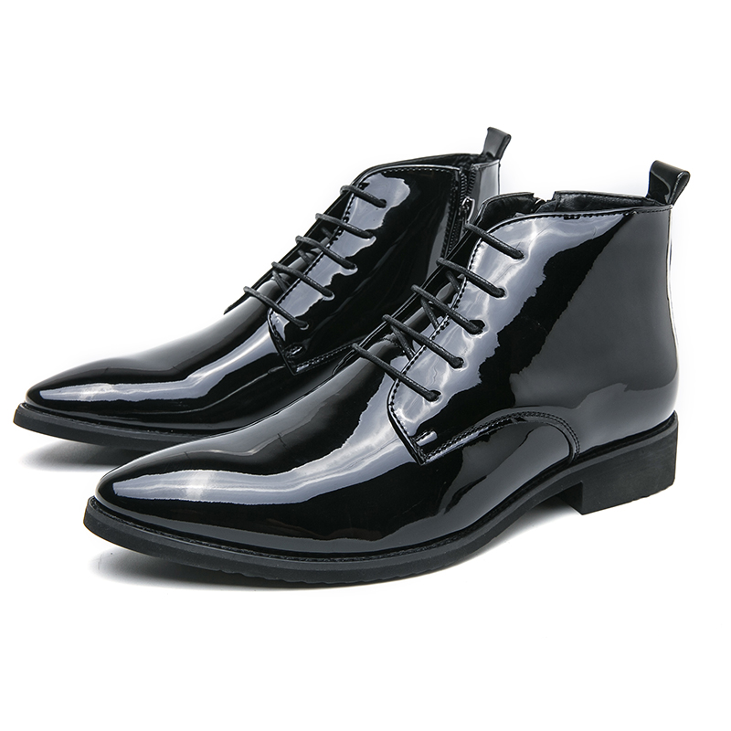 Luxury Men High Top Ankle Boots Stylish Chelsea Boots Men Breathable Patent Leather Formal Shoes Plus Size 38-47Men Hip Hop Shoe