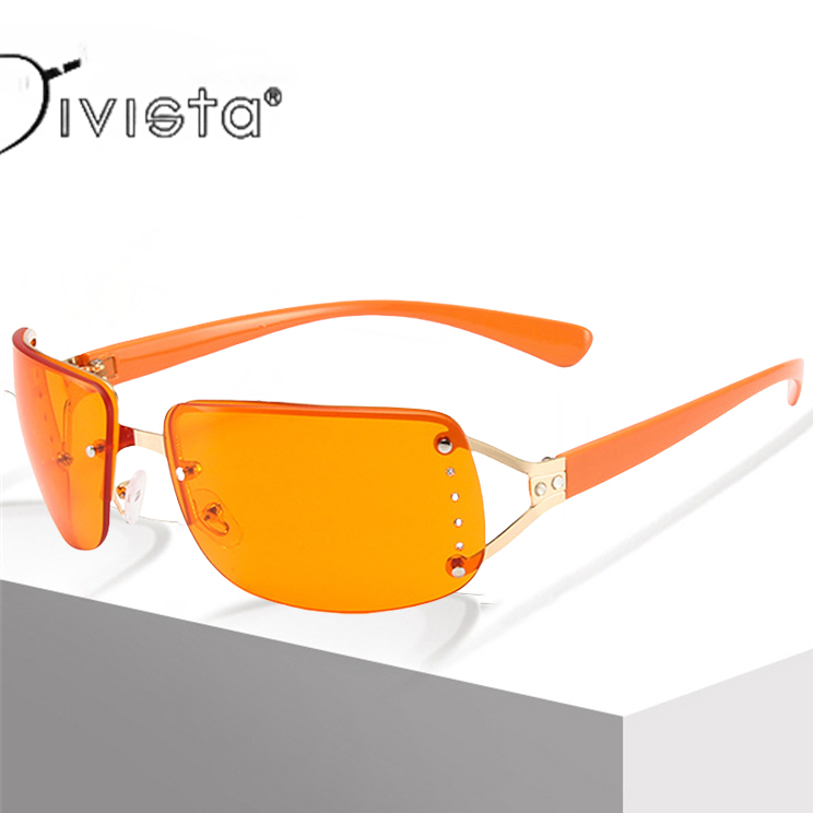 Rimless Sunglasses Women Luxury Brand Designer Sun Glasses UV400 Unisex Shades Fashion Eyewear Y2k Punk One Piece with Diamond Square S71 8027 IVISTA