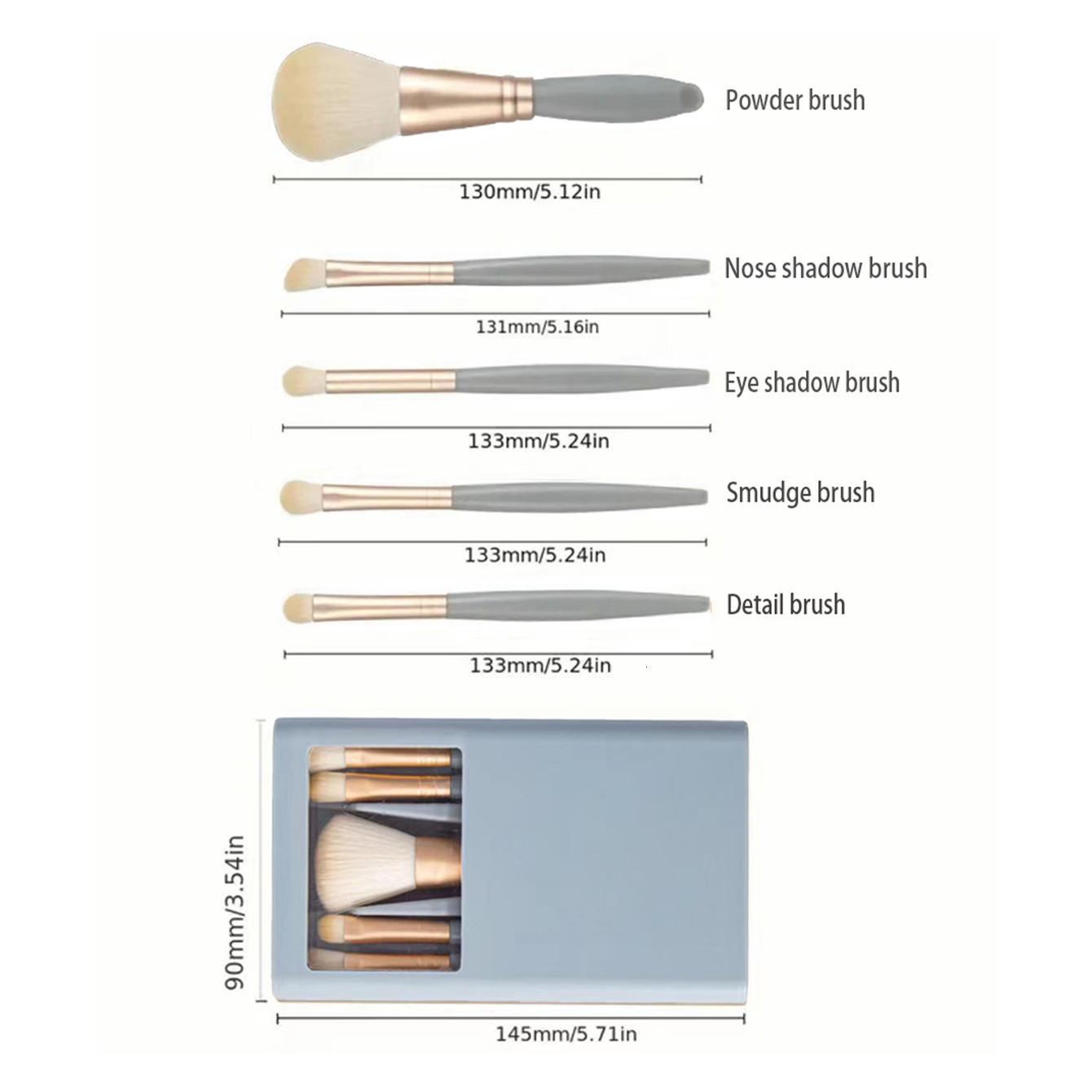 5Pcs Makeup Kit With Mirror Women Durable Cosmetic Brush Case Beauty Tools Brushes Storage Box Purple Letter Pattern