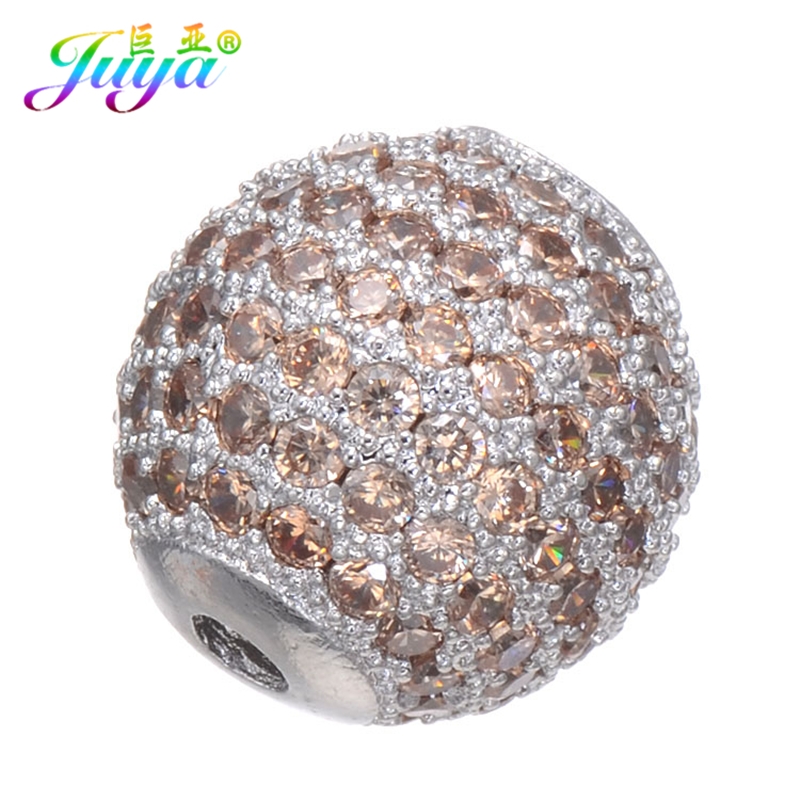 Juya DIY Jewelry Metal Beads Micro Pave Colorful Crystals Handmade 12mm Metal Ball Beads For Women Men Beadwork Jewelry Making