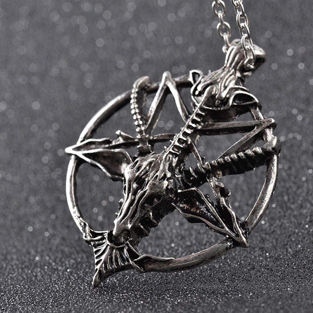 Baphomet Inverted Pentagram Goat Head Pendant Necklace Bread Sheepshead Sigil Laveyan Lavey Necklaces & Pendant #277772