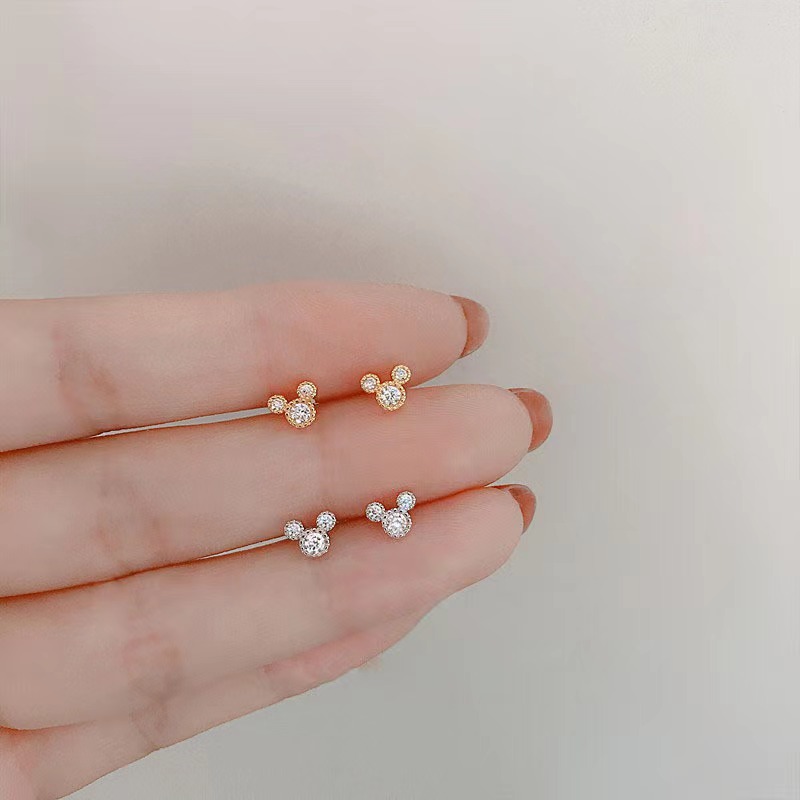 Anime Mini Earrings Stud For Women Cute Bear Luxury Geometric Crystal Jewelry 2023 New In Korean Aesthetic Accessories Wholesale