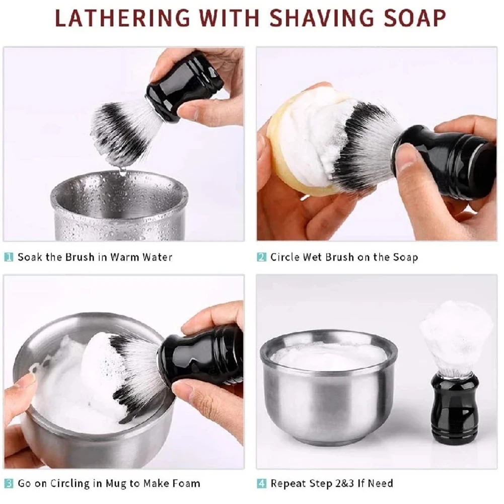 22mm Synthetic Badger Shaving Brush with Black Holder Stand 2IN1 Resin Handle Foam Brush Set for Men Close Wet Shave 240624