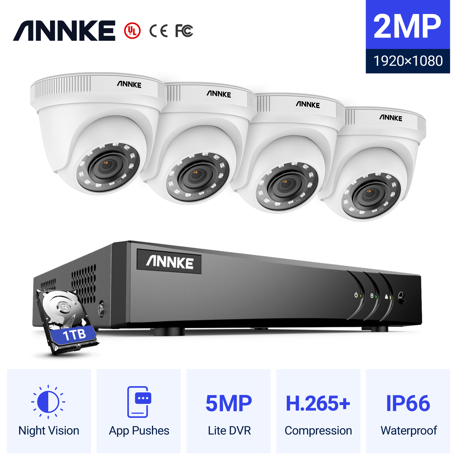 ANNKE 8CH 1080P CCTV System 1080P DVR Kit 4pcs 2.0MP Outdoor Security Cameras System IR night Video Surveillance Kit