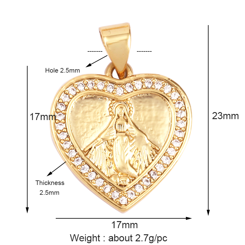 Medal Charm Oval Heart Round Pendan,Colour CZ Paved,Real Gold Plated ,Necklace Bracelet Making Finding Supplies K11