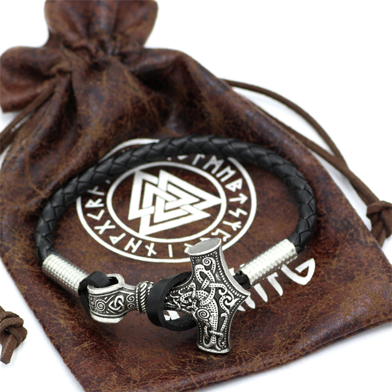 Viking Black Leather Rope Bracelet Men Viking Charm Cuff Bangle High Quality Metal Accessories Unique Jewelry Gift Dropshipping