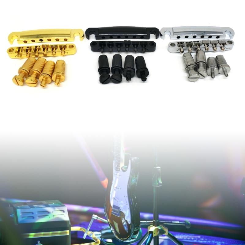 Electric Guitar Rollers Saddle Bridge Tune O-Matic Tailpiece Set for Les Electric Guitar Replacement Parts 69HD
