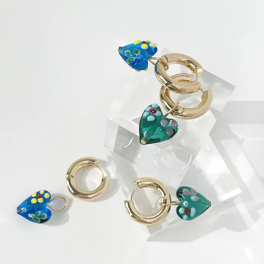 Minar Delicate Cute Polka Dot Love Shaped Gold Hoop Earrings for Women Candy Color Coloured Glaze Heart Huggie Earring Brincos