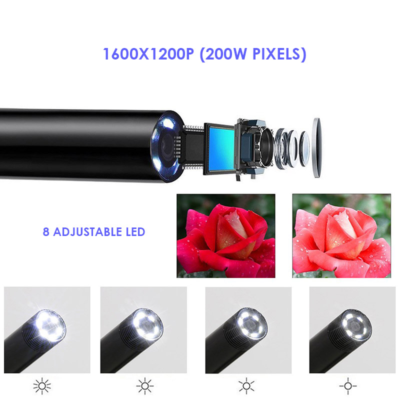 1200P HD WiFi Endoscope Camera Waterproof Android USB Softwire Rigid Hardwire Borescope Mini Camera 8mm For Iphone Android PC