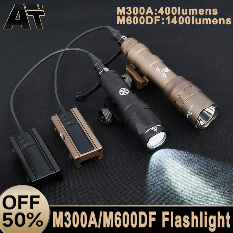 WADSN Tactical M600 M300 M600DF M300A 400/1400 lumensFlashlight White Light Metal Tail Switch Card Slot Fit 20mm Picatinny Rail