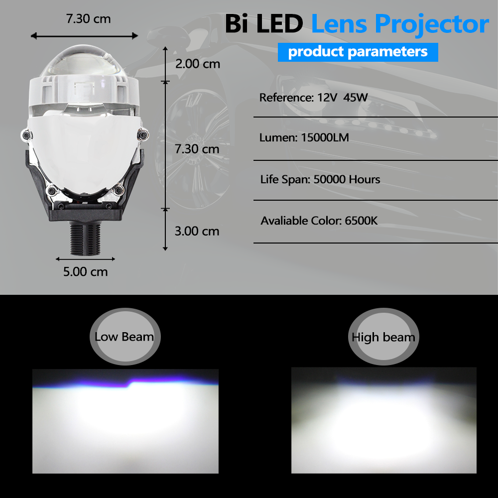 SHUOKE 2PCS 2.5 3.0 Bi-LED Projector Lenses H1 Bulb 9005 9006 H4 H7 LED Lamps For Headlight Car-styling Retrofit Hi/Lo Beam Lens