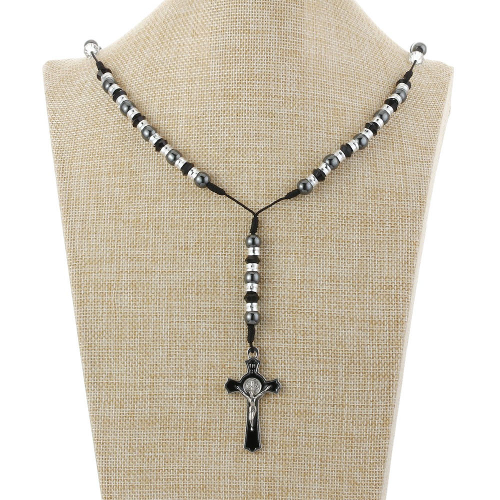 Religious INRI Jewelry Beads Saint Benedict Medal Cross Jesus Pendant Necklaces Men Crucifix Gifts Statement colar NC165