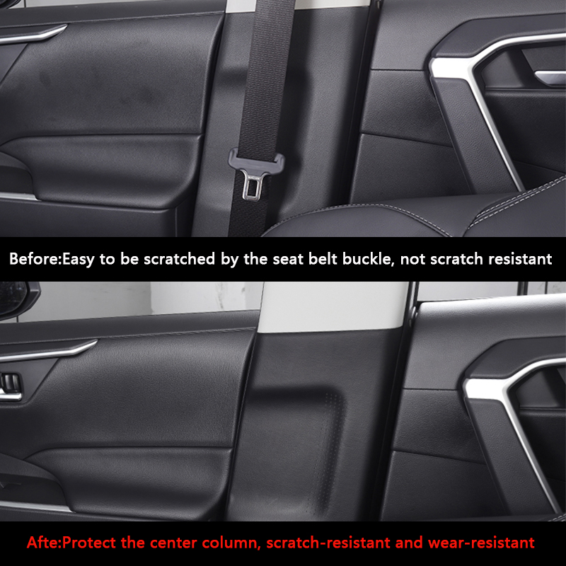 QHCP Car Door B Pillar Anti-Kick Sticker Mats 1Pair Microfiber Leather Seat Belt Trim Pad Cover Protector For Toyota RAV4 20-22