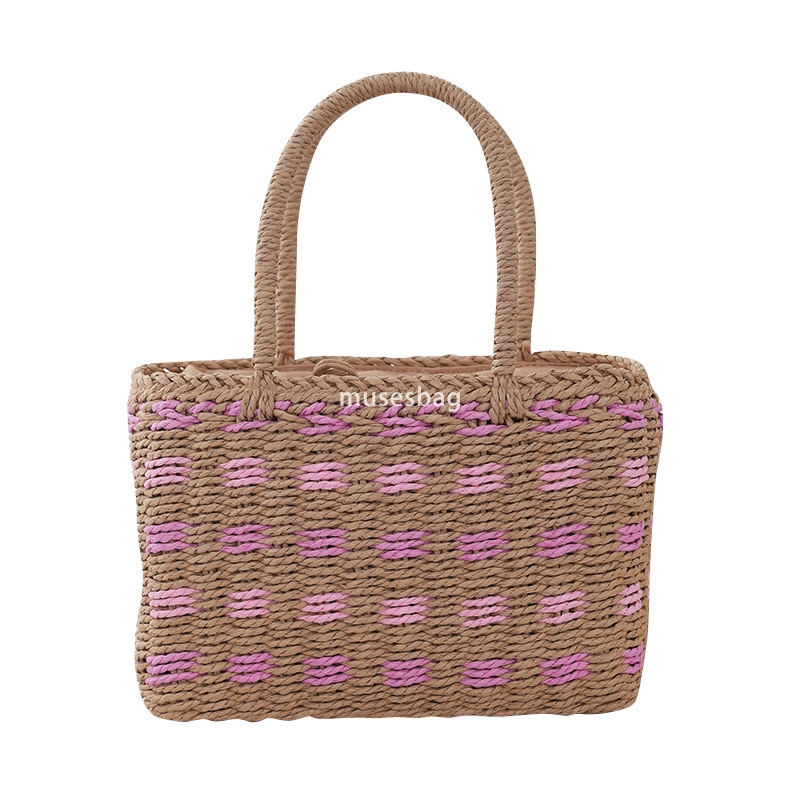 High quality women's designer retro practical forest style natural open temperament large capacity single shoulder grass woven bag pastoral style
