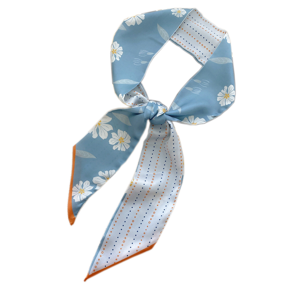 Female Spain Silk Neck Scarf Luxury Flower Print Hair Tie Scarves Foulard Head Band Shawls Wraps Neckerchief Bandanas Bag Bands