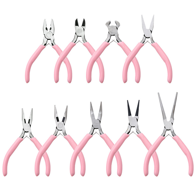 Cute Pink Color Handle Anti-slip Splicing and Fixing Jewelry Pliers Tools & Equipment Kit for DIY Jewelery Accessory Design