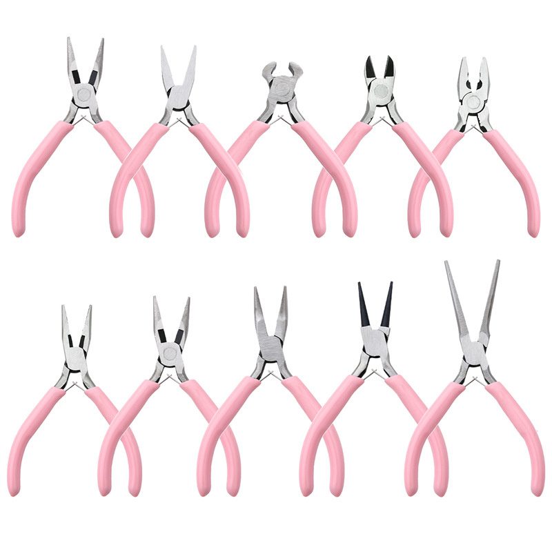 Cute Pink Color Handle Anti-slip Splicing and Fixing Jewelry Pliers Tools & Equipment Kit for DIY Jewelery Accessory Design