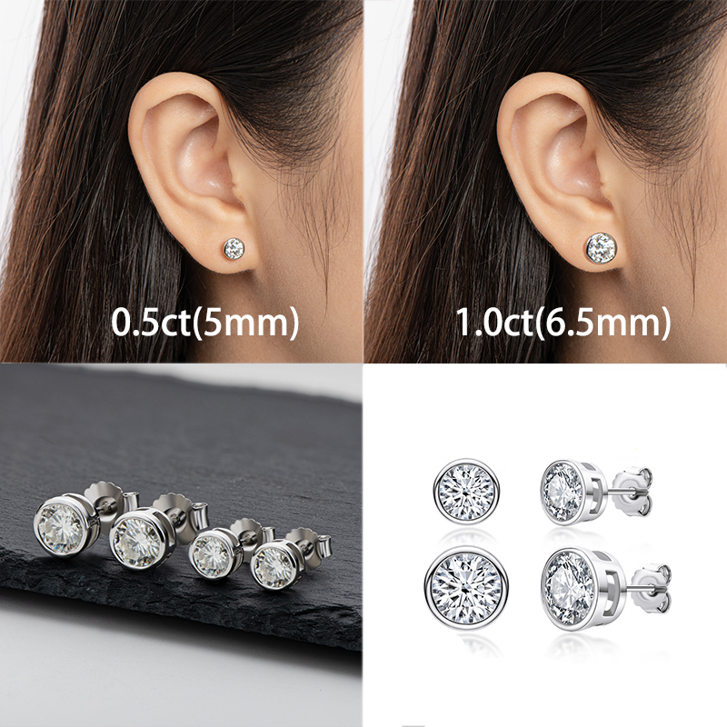 DJMAX Real 0.5/1 Carat D Color Moissanite Diamond Stud Earrings for Women 100% 925 Sterling Silver Sparkling Moissanite Jewelry